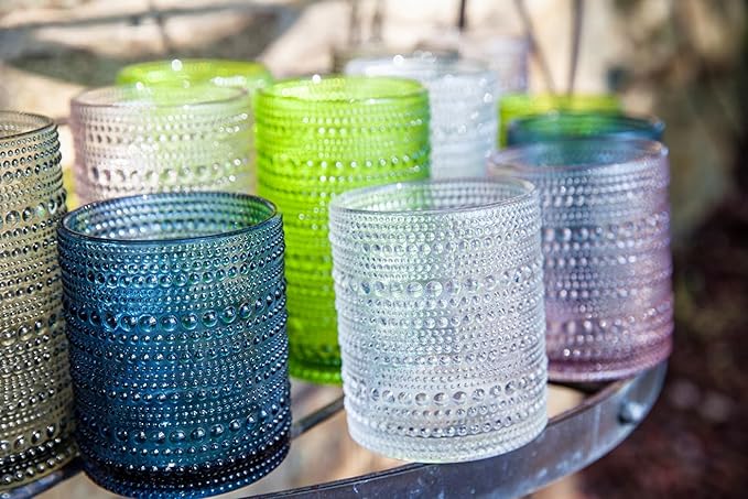 Fortessa Jupiter Beaded Hobnail Glass, 10 Ounce Double Old Fashioned (Set of 6), Pink