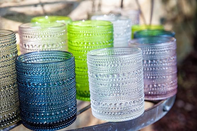 Fortessa Jupiter Beaded Hobnail Glass, 13 Ounce Iced Beverage (Set of 6), Purple