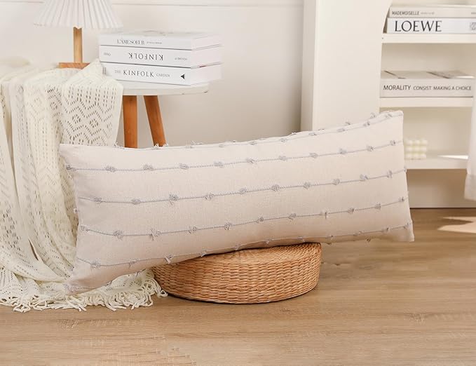 Long Lumbar Throw Pillow Cover 16x36,Stripe Pattern Cotton Grey Boho Extra Long Decorative Pillow Cover Pillow Case Cushion Cover for Bed Sofa Couch Farmhouse,Skinny Modern Accent