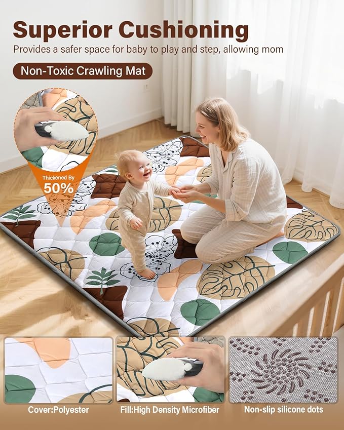 Baby Play Mat, 50x50 Playpen Mat Perfect for Use Baby Playpen, Foldable Baby Foam Playmat for Floor, Portable Activity PlayMats for Baby, Infants and Toddlers