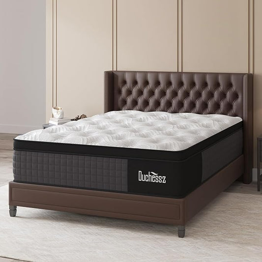 Queen Mattress 14 Inch, Medium Mattresses Hybrid with Gel Memory Foam and Individually Pocket Innerspring Euro Top for Motion Isolation, Edge Support, 100 Night Trial Black & White