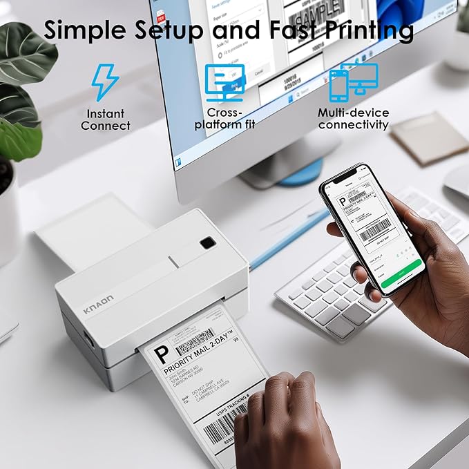 Bluetooth Thermal Shipping Label Printer, 4x6 Portabel Thermal Address Label Printer for Small Bussiness, Compatible with iPhone,Android,Windows,Mac,Chromebook –Works with eBay Shopify USPS&More