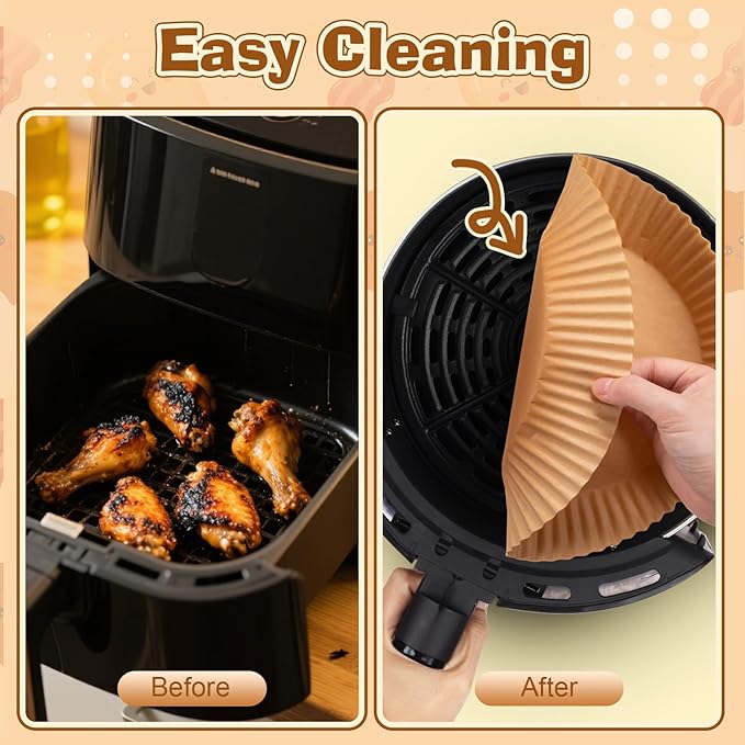 Honeydak 300 Pcs Air Fryer Disposable Paper Liner, Non-stick Air Fryer Liners, Round Parchment Paper for Cooking Baking Oil Proof Microwave Roasting Food Grade Easy Cleanup(8 Inch)