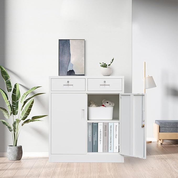 Storage Cabinet, 36 Inch Tall Metal Storage Cabinet with Doors and Shelves, Metal Cabinet with Drawers, Pantry Cabinets for Kitchen Storage, Garage Cabinet for Living, Dining Room.