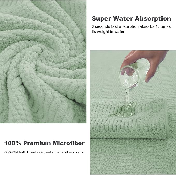 4 Pack Oversized Bath Towels Set 35"x70" Light Green Extra Large Bath Sheet Chair Towels, 600 GSM Ultra Soft and Absorbent Towels for Bathroom, Quick Dry Towel for Gym Hotel Camp Pool