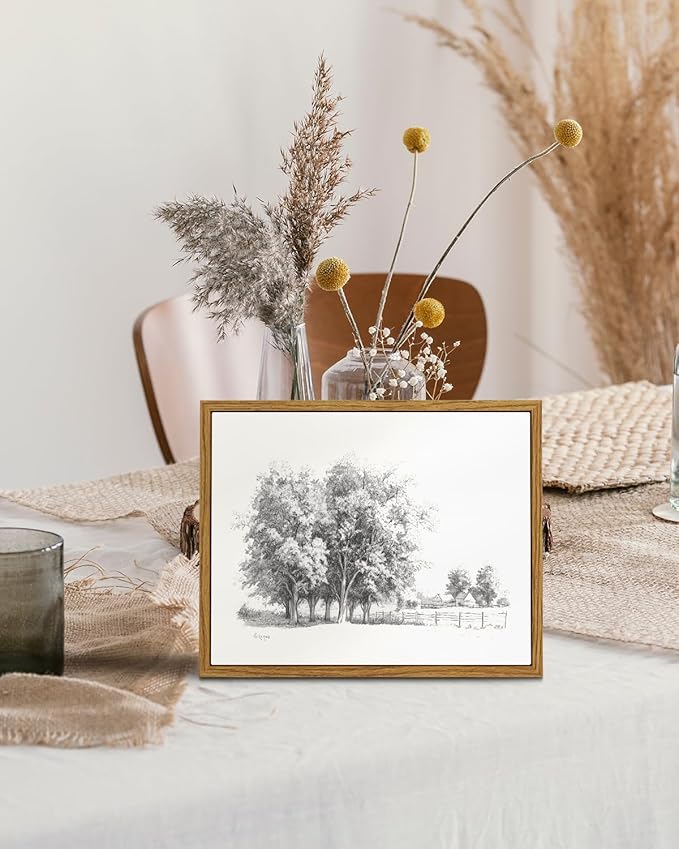 InSimSea Framed Wall Art for Living Room Vintage Tree Canvas Art Black and White Sketch Botanical Wall Decor Bedroom Artwork Farmhouse Painting Pictures Countryside Prints Rustic Gallery Office 8x10In