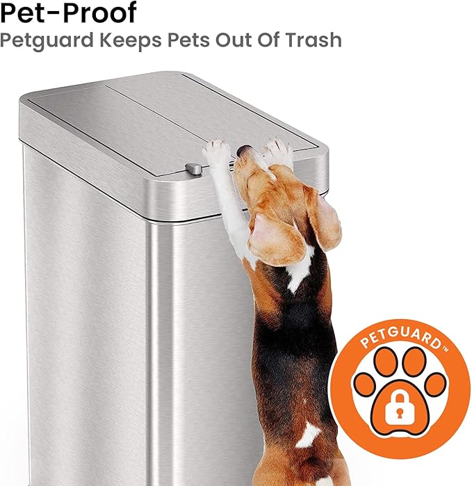 iTouchless 13 Gallon Wings-Open Kitchen Trash Can with Lid and Odor Filter, Dog Proof Stainless Steel Automatic TrashCan Garbage Bin for Home Office Work Bedroom Living Room Garage Slim Wastebasket