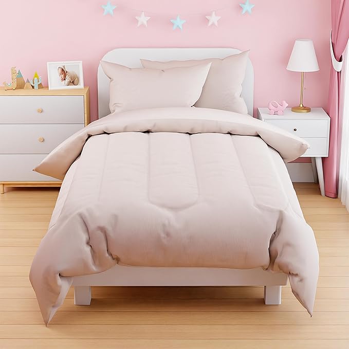 SANDJEST Beige Duvet Cover Sets Twin Size for Kids Boys Girls, Include 1 Polyester Comforter Cover 68x86 Inches and 1 Pillowcase 20x26 Inches, Comforter Not Included, Gift for Christmas Birthday