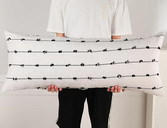 Long Lumbar Throw Pillow Cover 14x36,Stripe Pattern Cotton Black Boho Extra Long Decorative Pillow Cover Pillow Case Cushion Cover for Bed Sofa Couch Farmhouse,Skinny Modern Accent