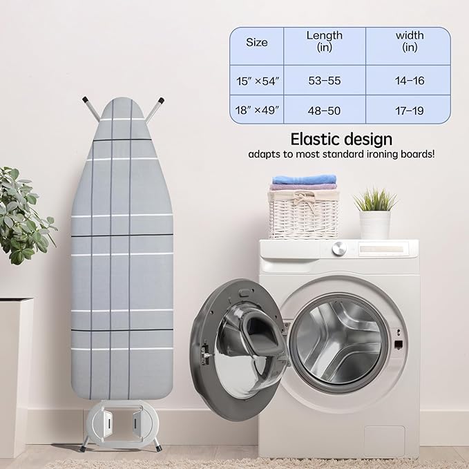 BNDX Ironing Board Cover, 18" x 49" Standard Size Thick Padding with Bongee Cord, Stain Resistant & Durable Scorch, 2 Click Buckles for Smooth Iron and Easy Installation Modern Gray