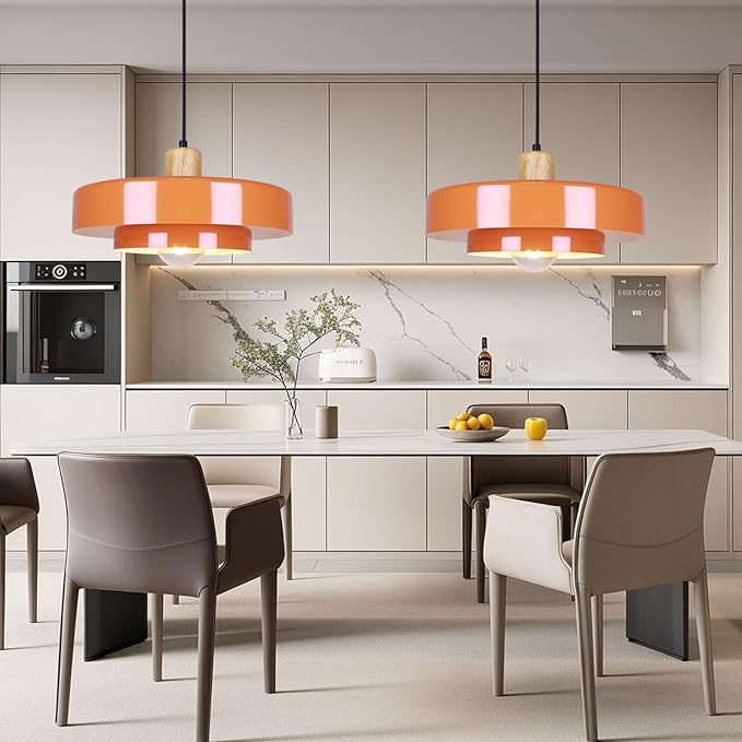 Pendant Light Vintage Light Fixtures, Metal Pendant Lights Kitchen Island, Modern Chandelier Pendant Shade Orange Light Fixture for Bedroom Hotel Dining Room Living Room Kitchen