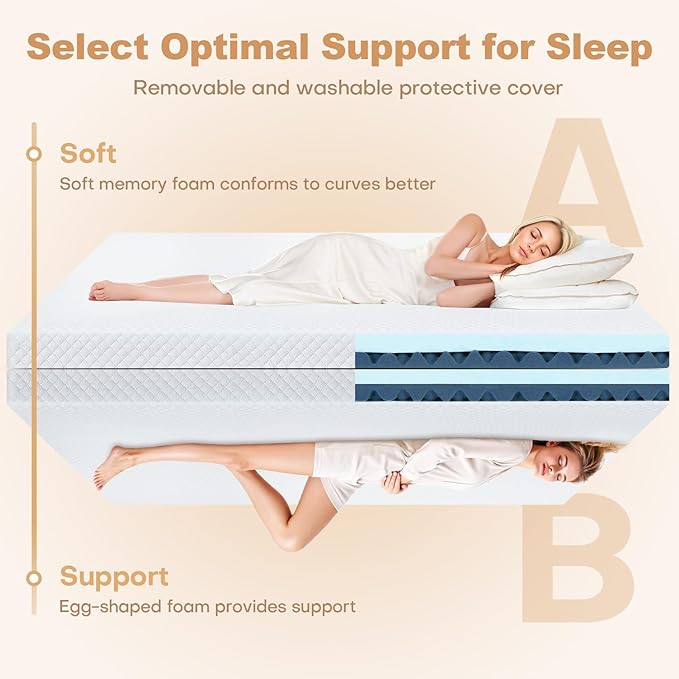 3 Inch Memory Foam Mattress Topper King Size, 2 Inch Cooling Egg Crate Gel Memory Foam Plus 1 Inch High Density Gel Bed Topper