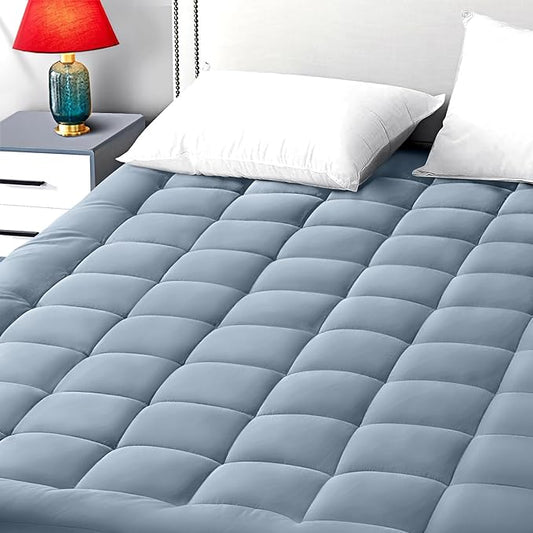EASELAND Twin Size Mattress Pad Pillow Top Mattress Cover Quilted Fitted Mattress Protector Single 8-21" Deep Pocket Cooling Mattress Topper (39x75 Inches, Dusty Blue)