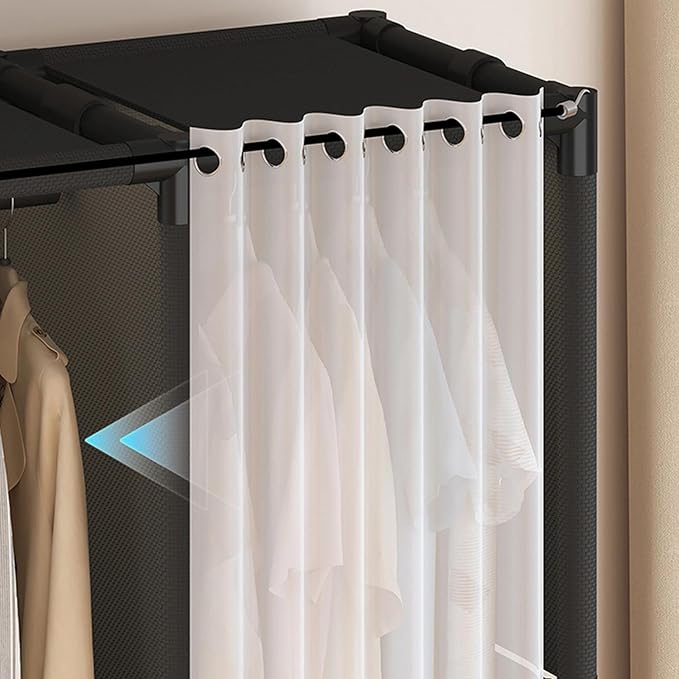 Portable Closet,Portable Closets for Hanging Clothes,Japanese Style Garment Rack with 2 Hanging Rods,6 Storage Shelves,43.3" L x 17.7" W x 65.1" H,Black