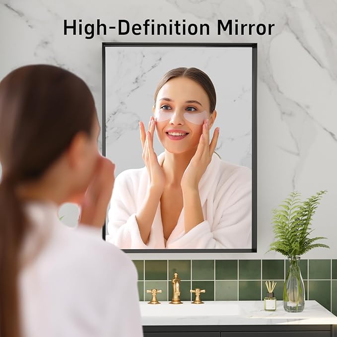 20”x 28” Black Bathroom Mirrors for Over Sink, Square Corner Rectangle Mirror, Bathroom Vanity Mirror, for Bedroom Living Room Entryway Decor, Tempered Glass, Hangs Horizontal/Vertical