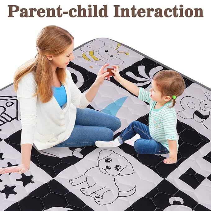 Baby Play Mats for Floor, 50x50 Playpen Mat, Premium & Thicken Soft Foam Play Mat for Baby, Non-Slip Cushioned Floor Mat for Baby, Machine Washable Infant Play Mat (High Contrast)