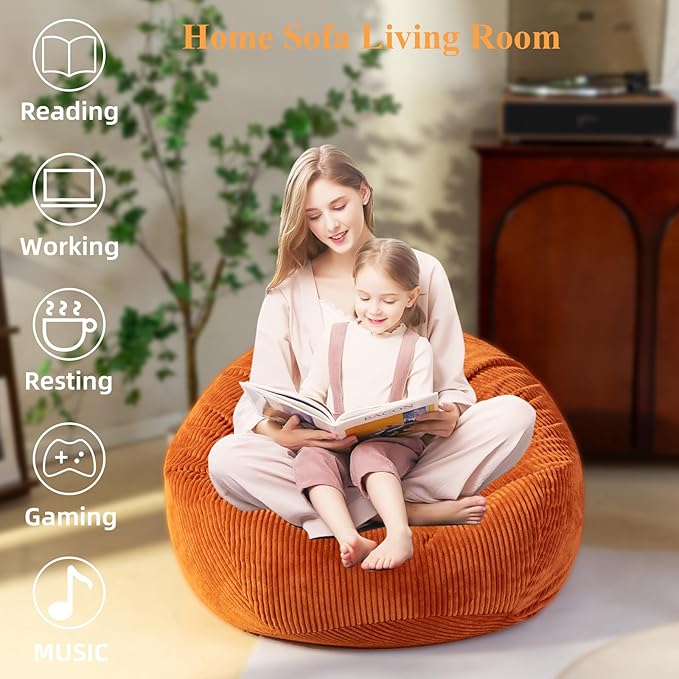 Stuffed Animal Storage Bean Bag Chair Cover, Cover Only (No Filler), Corduroy Toy Organizer Floor Cushion Seat, 48 in/120 cm Slipcover for Teens & Adults,Green