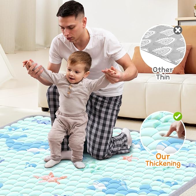 Baby Play Mat 79x71 inch - Thicker Soft Baby Cushioned Playmat for Playpen - Extra Large Anti- Slip Crawling Play Mats for Babies Toddlers Infant - Foldable & Machine Washable Baby Floor Play Mat