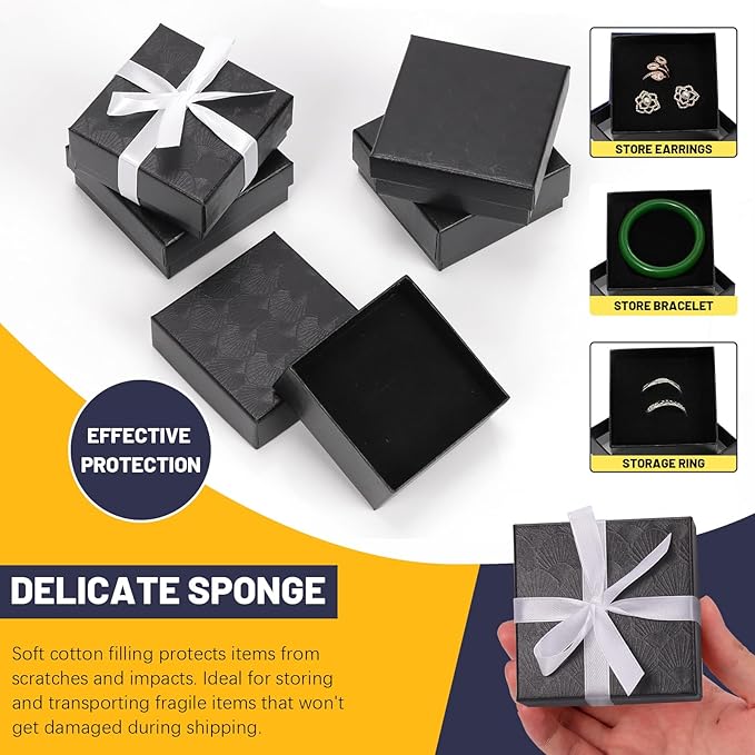 Glarks 17pcs 2.95 x 2.95in Jewelry Gifts Boxes Kit, Black Fan Shaped Jewelry Boxes for Ring Earring Jewelry, Christmas, Birthday, Anniversaries, Valentine’s Day, Mother’s Day and Other Festivals