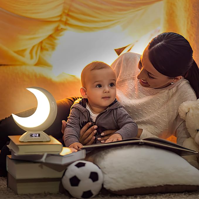 Touch Moon Table Lamp with Time Alarm Clock, RGB Adjustable Light with Bluetooth, with Scene Mode and Music Mode, Warm White LED Moon Light, Suitable for Home Decoration, Bedroom Living Room Desk.