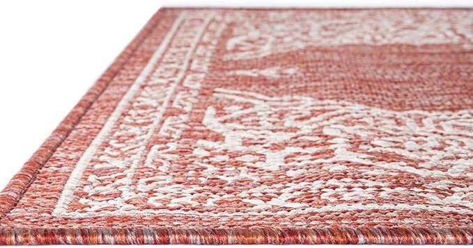 Unique Loom Outdoor Traditional Collection Area Rug - Antique (2' 7" x 10' Runner Rust Red/Ivory)