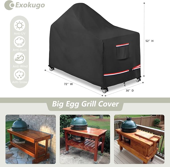 72 Inch Large Green Egg Big Grill Table Cover, Kamado Ceramic BBQ Grill Cover, Waterproof Heavy Duty Outdoor Grill Cover, BBQ Cover, Grill Cart Cover