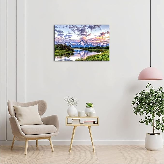 SKASNFAI Grand Teton Wall Art Decor National Park Poster Landscape Canvas Painting Artwork Framed Home Decor for Bedroom Kitchen Living Room (28x44 inch)