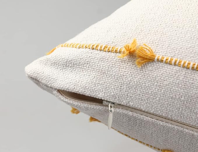 Long Lumbar Throw Pillow Cover 16x36,Stripe Pattern Cotton Yellow Boho Extra Long Decorative Pillow Cover Pillow Case Cushion Cover for Bed Sofa Couch Farmhouse,Skinny Modern Accent