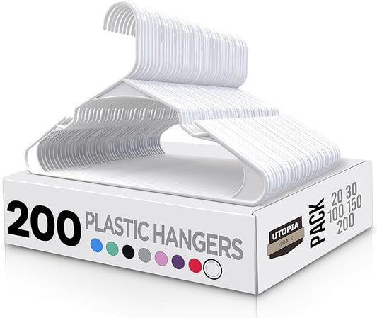 Utopia Home Plastic Hangers 200 Pack - Perfect Space Saving Clothes Hanger - Durable and Strong - Perfect Closet Organizers with Shoulder Grooves (White)