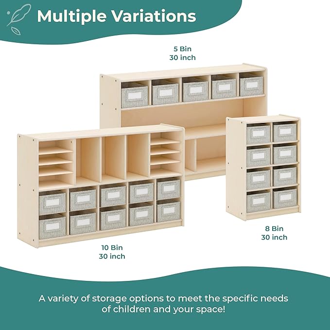 Guidecraft EdQ Cubby Toy Storage Organizer w/ 8 Fabric Bins 30"- Natural: Kids' Wood Bookshelf & Toy Organizer for Kids Playroom | Teacher School Supply Furniture for Classrooms and Home Organization