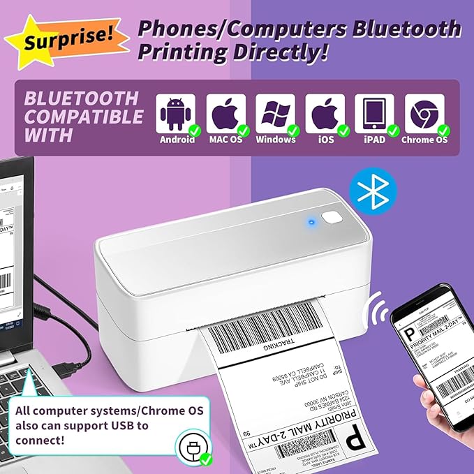 ASprink Bluetooth Shipping Label Printer - 241BT Label Printers for Shipping Packages - 4x6 Shipping Label Printer Wireless Label Makers, Compatible with USPS, Shopify, Amazon, Ebay