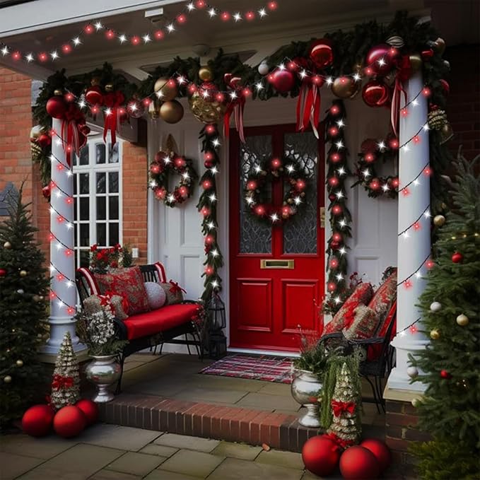 QITONG 165ft 500 LED Red and White String Lights, Christmas String Lights with Green Wire, 8 Modes Twinkle Lights Plug in