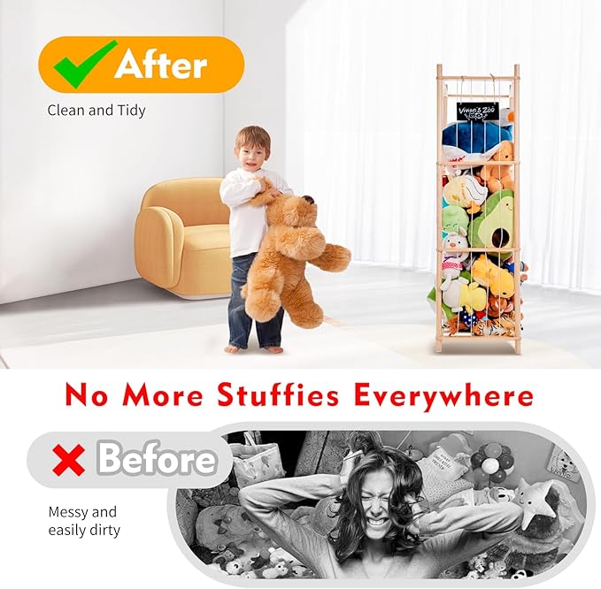Large Stuffed Animal Storage, Wooden Stuffed Animal Storage Zoo, Toy Holder, Space Saving Toy Zoo for Kidroom, Playroom, Kid’s Gift, Nature