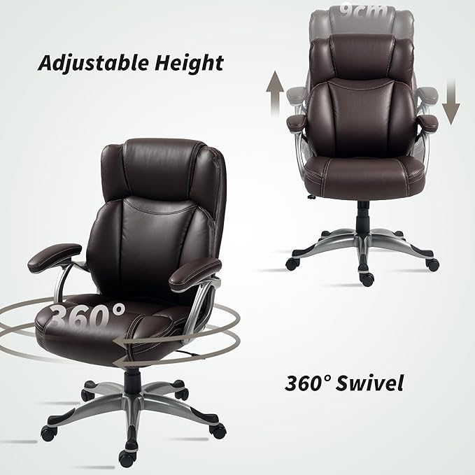 HOMCOM Executive Office Chair with Tilt Function, PU Leather High Back Desk Chair, Swivel Computer Chair with Adjustable Height, Brown