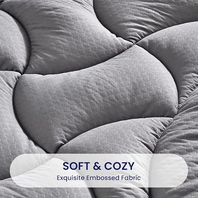 SLEEP ZONE Grey Waterproof Mattress Pad California King, Premium Soft Embossed Mattress Topper, Quilted Fitted Mattress Protector Cover with Elastic Deep Pocket (Grey, Cal King)