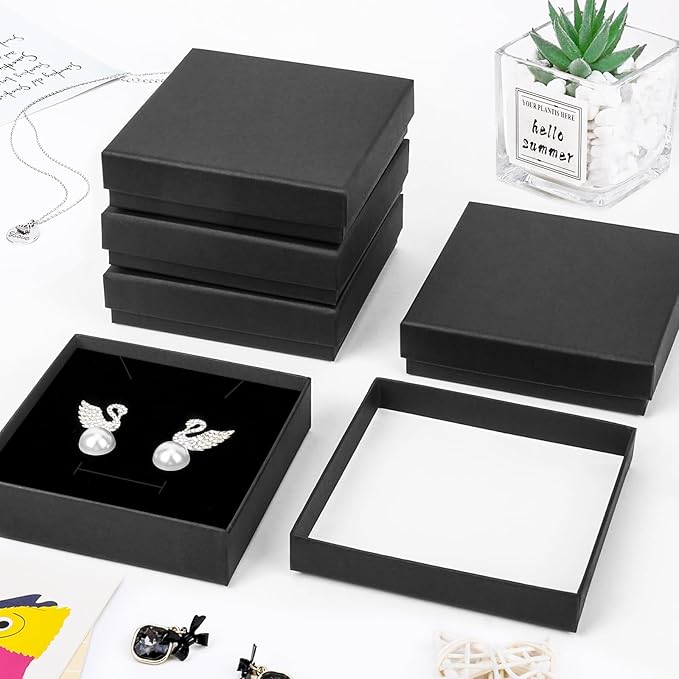 Small Jewelry Box, 40 Pack 3.5x3.5x1 Inch Jewelry Gift Boxes, Velvet Sponge Cardboard jewelry Boxes for Ring Earrings Necklaces (Black)