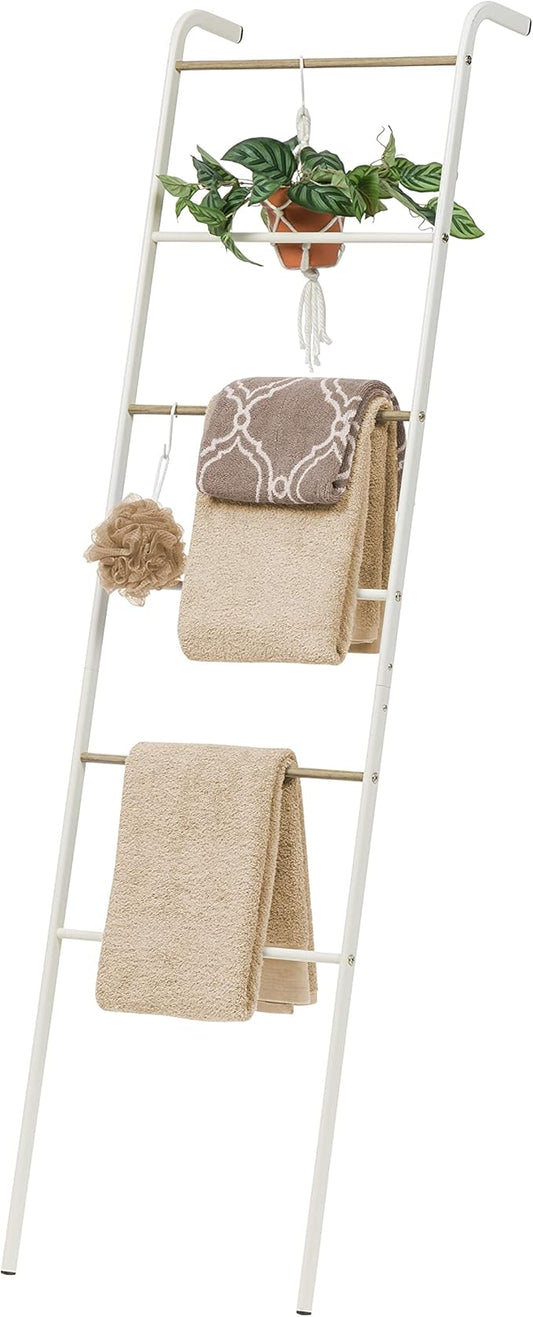 IRIS USA Clothing Rack, Blanket or Garment Ladder, Easy to Assemble, Standing Metal Sturdy Garment Rack, Small Space Storage Solution, Modern Versatile Design, Long-Term Durability, Ladder, White