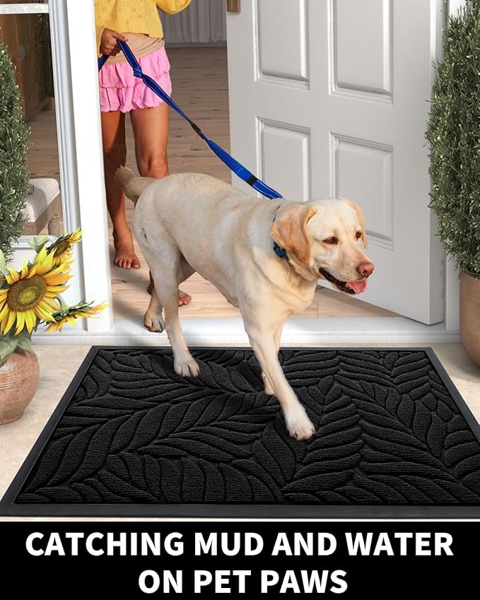 Yimobra Front Door Mat Outdoor Indoor, 29.5x17 All-Season Waterproof Welcome Matt, All-Weather Outside Entrance Mat, Non-Slip Patio Porch Doormat, Low Profile, Fade Resistant, Black