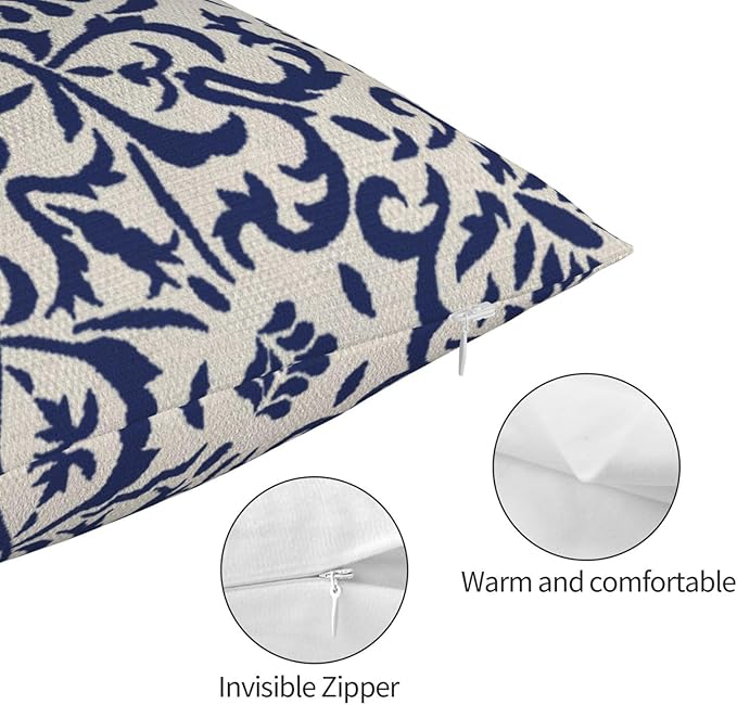 Navy Blue Boho Lumbar Pillow Covers 12x20 Set of 2, Bohemian Ethnic Carpet Pattern Design Decorative Throw Pillows Linen Farmhouse Cushion Pillow Covers for Sofa Couch Outdoor Decor