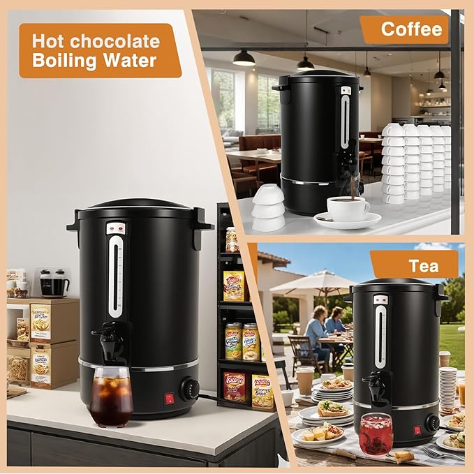 Commercial Coffee Urn，110 Cups/16.5L Black Stainless Steel Large Coffee Dispenser，Double Wall Electric Coffee Urn，Electric Coffee Maker Urn，Commercial Percolate Coffee Maker Hot Water Urn
