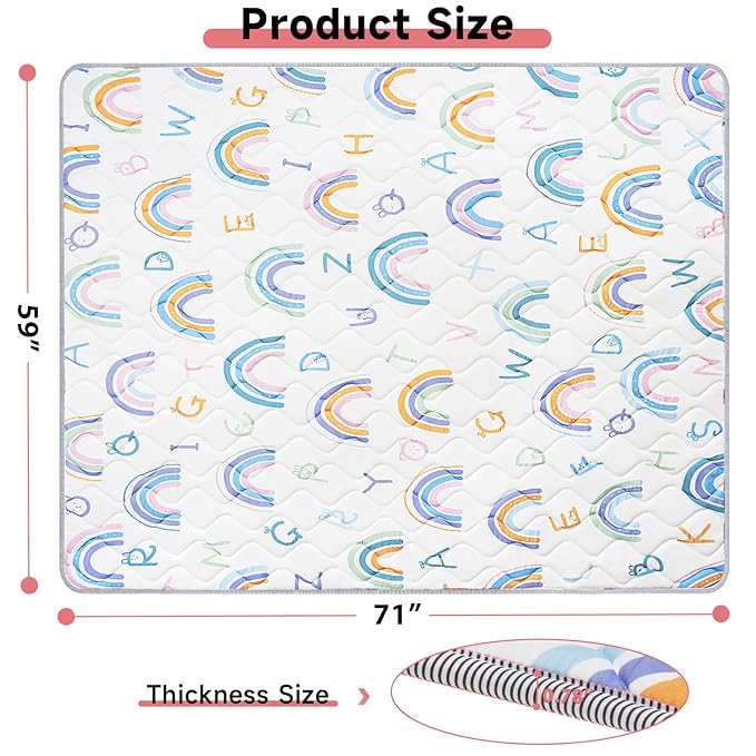 Baby Play Mat 71’’ x 59’’ Soft Baby Floor Mat Thicker Foam Play Mat for Babies，Toddlers, Foldable Baby Playpen Mat Crawling Mat，Rainbow Design