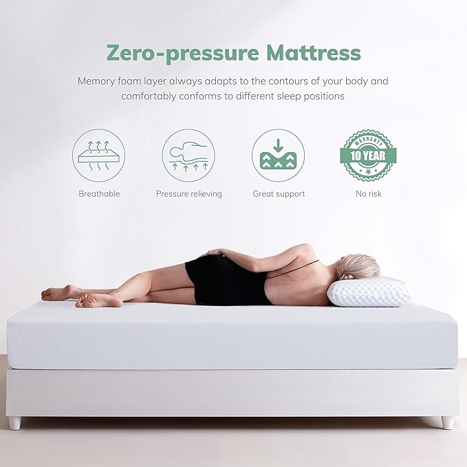 EGO White 12 inch Full Memory Foam Mattress, Gel Green Tea Mattress Bed in a Box, Made in USA, CertiPUR-US Certified, Double Mattress, 54"×75", Medium Firm