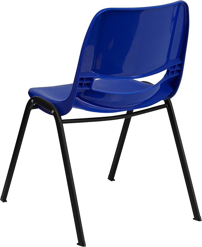 EMMA + OLIVER Kid's Navy Ergonomic Shell Stack Chair - Black Frame and 14" H Seat