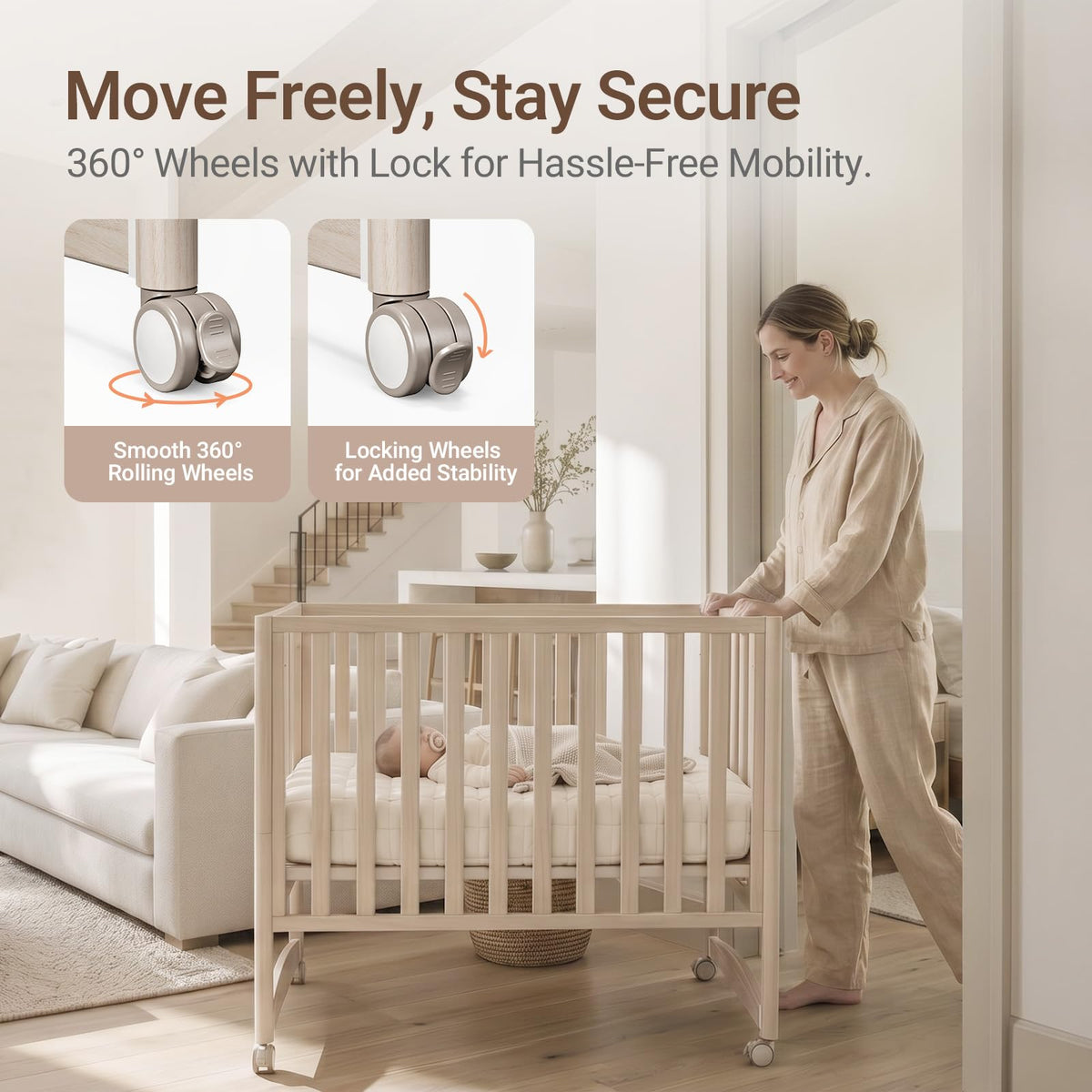 MAMAZING EvoNook 7-in-1 Convertible Baby Mini Crib with Wheels