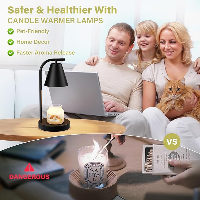 Black Candle Warmer, Candle Warmer Lamp with Timer, Electric Candle Lamp Warmer for Scented Wax with 2 Bulbs, House Warming Gifts New Home&Gifts for Women, Candle Lamp for Jar Candles