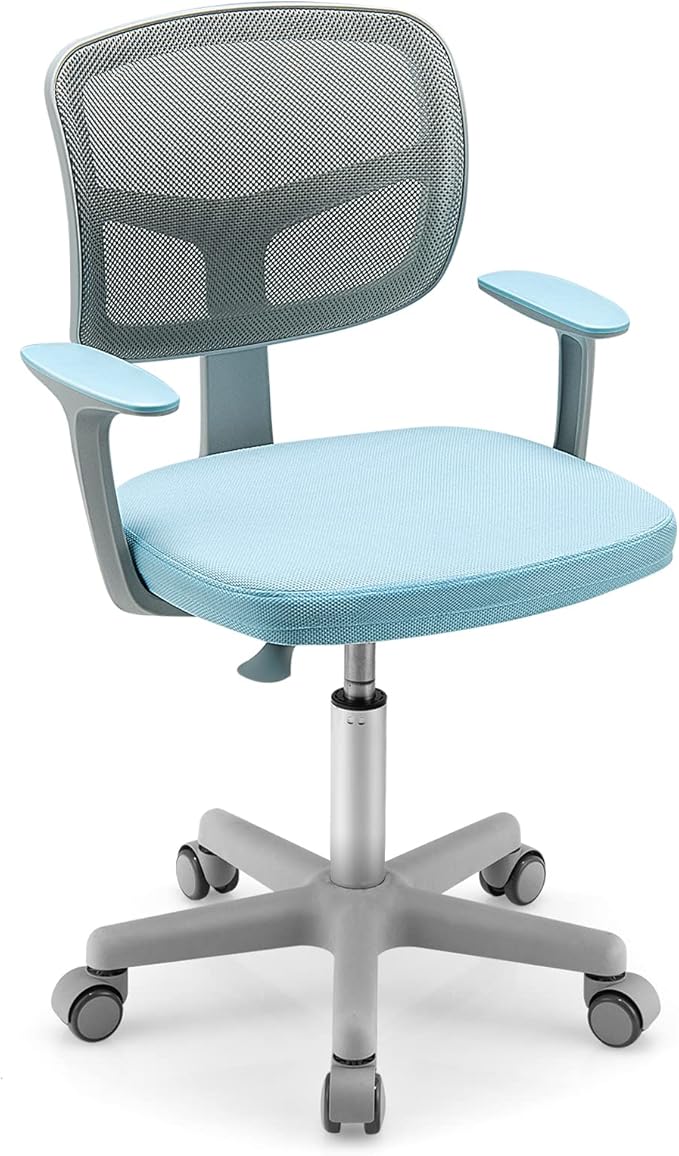 HONEY JOY Kids Desk Chair, Height Adjustable Children Study Chair, Swivel Mesh Task Student Chair, Universal Casters, Child Computer Desk Chair for Boys Girls Age 3-10 (Blue)