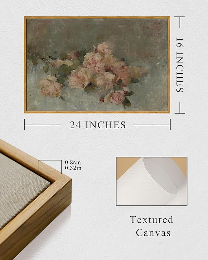 InSimSea Framed Wall Art - Large Canvas Prints: Classical Oil Painting Roses for Living Room, Bedroom, Home Office & Bathroom Decor - 16x24in