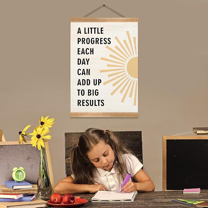 ZTGDA Positive Affirmations Wall Decor– Mental Health Wall Art with Wood Frame,Motivational Hanging Poster for Therapy Room, Counseling Office or Classroom Decor 12x16inch (Progress)