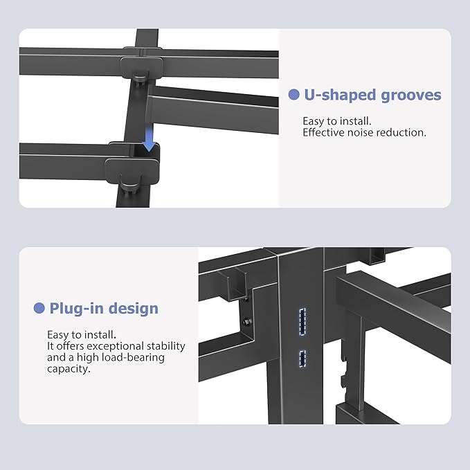 NKZ 22 Inch Queen Size Bed Frame, Metal Bed Frame & Box Spring 2 in 1 Platform with Round Corner Legs, 4000Lbs Heavy Duty Metal Frame, Mattress Slide Stopper, Headboard Hole, Noise-Free, Easy Assembly
