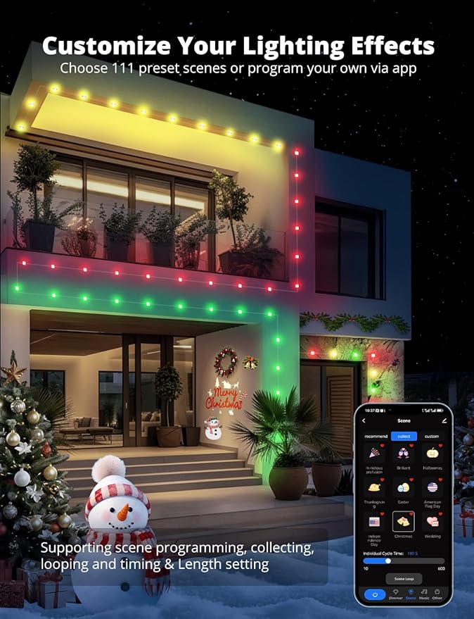 APPECK Permanent Outdoor Lights for House, 100ft with 90 LEDs, 60lm Warm White with Solid Cover, RGBW Smart LED Strip Lights IP65 Waterproof, with Alexa, for Eaves Garage Porch Christmas Decor